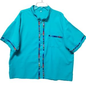 Men's FIESTA ATTIRE‎ Shirt TEAL Handmade Artisan Size XL Mandarin Collar